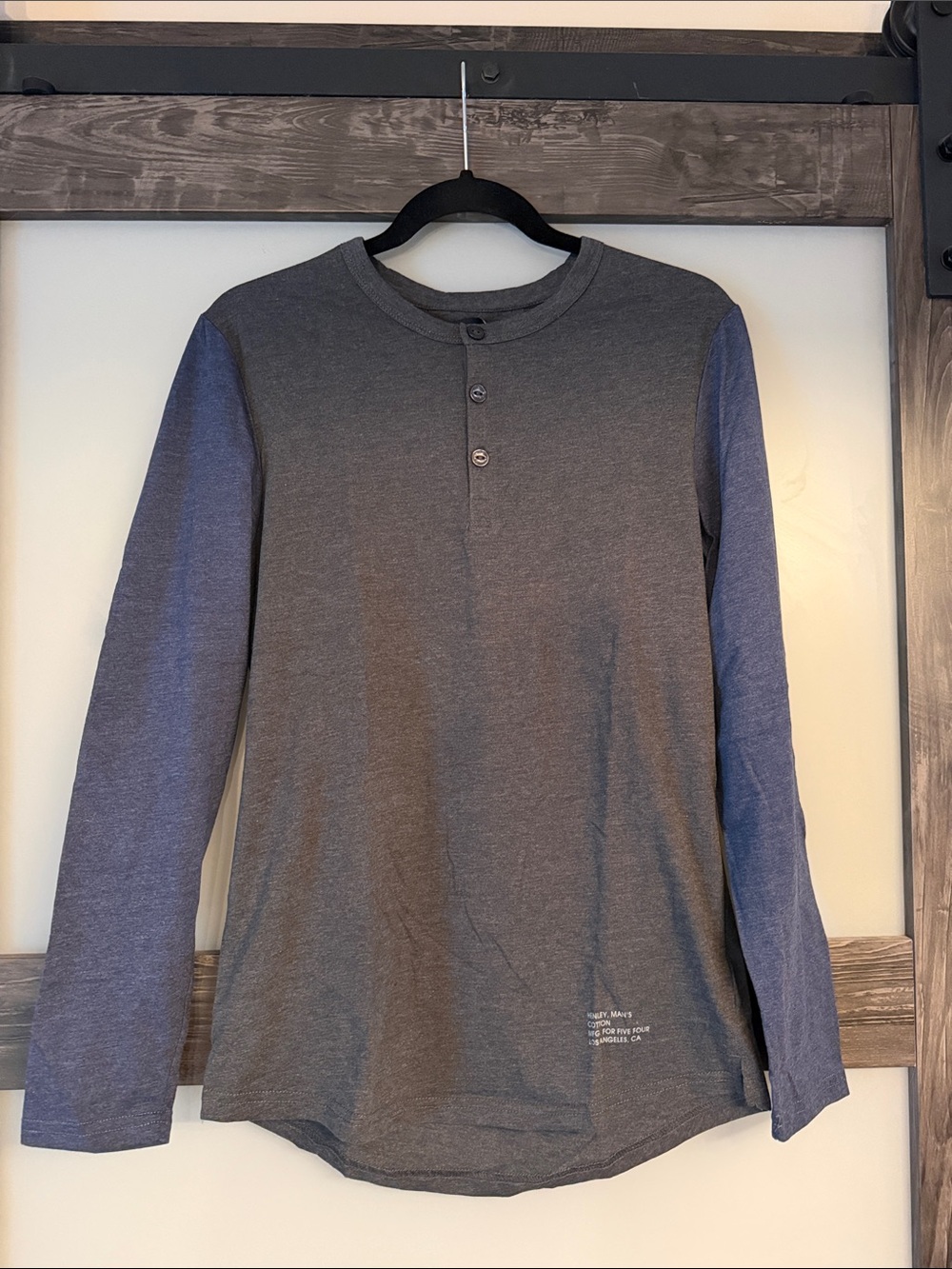 Five Four Two-Tone Long Sleeve Henley - Gray Body with Blue Sleeves